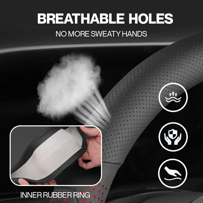 Gripex UltraGrip Breathable Leather Steering Wheel Cover | Anti-Slip, Universal Fit